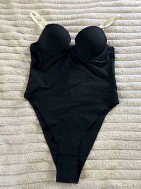 La SENZA Black Bodysuit with Cream Straps SZ S